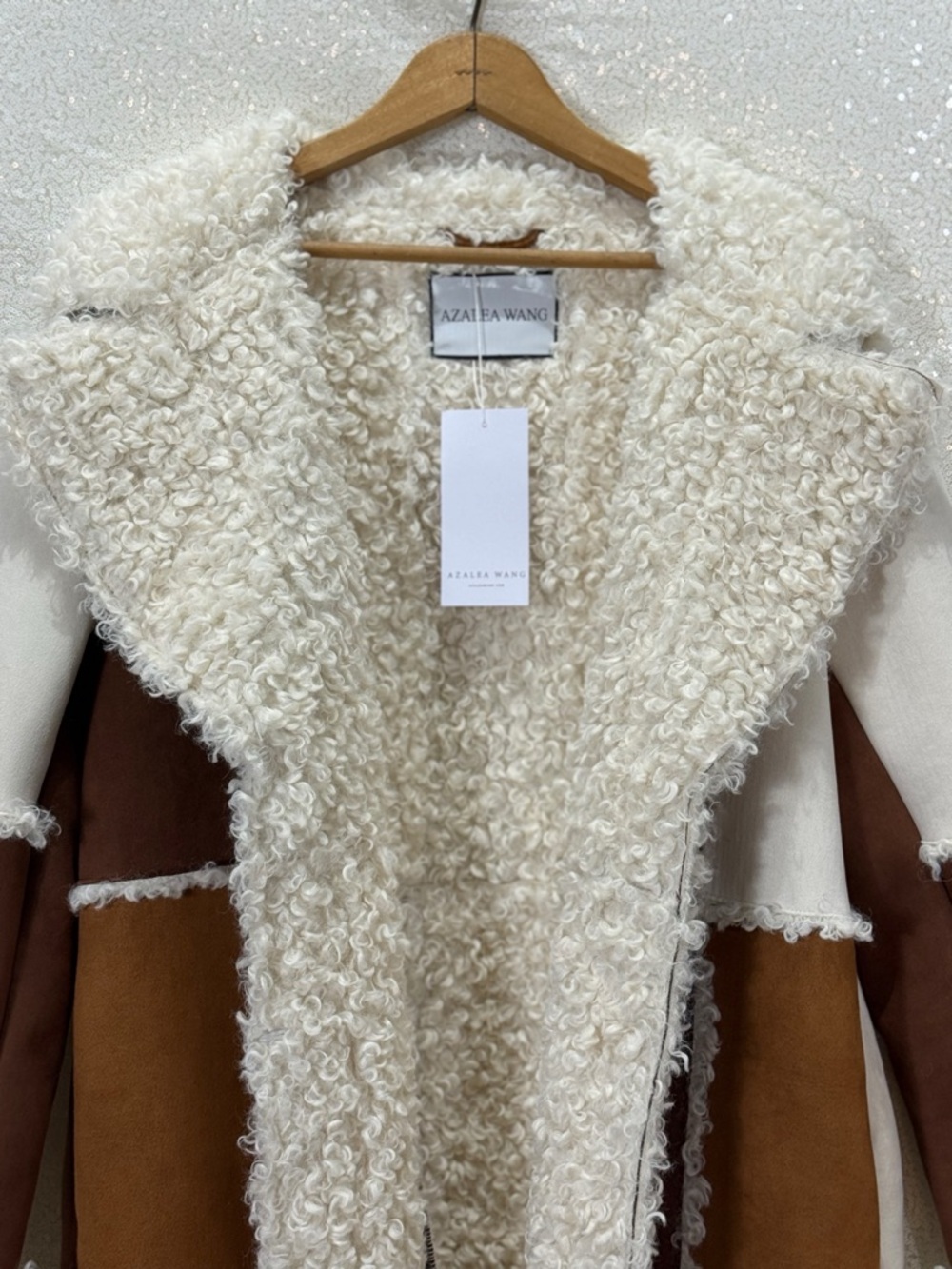 Azalea Wang Telluride Longline Patchwork Faux Shearling Coat Sherpa Boho Western - Picture 11 of 15